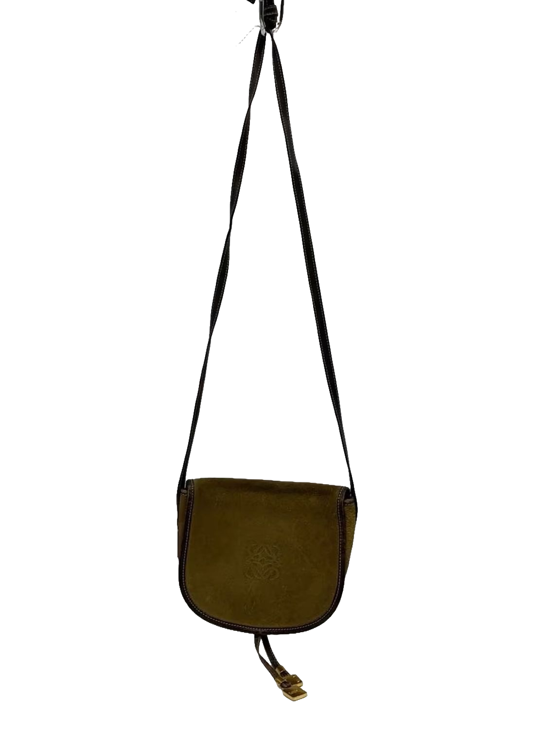 LOEWE Sac bandoulière suède kaki / cuir marron