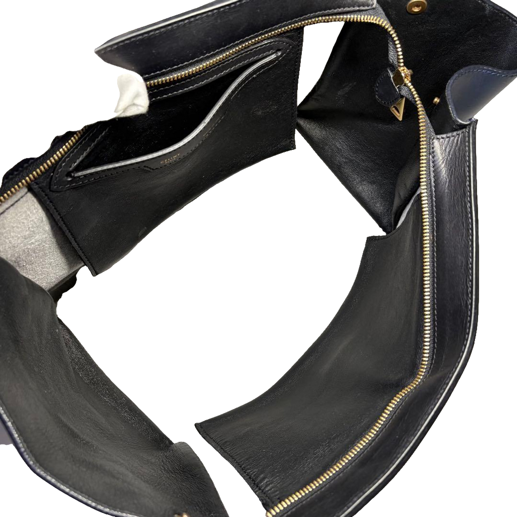 Celine Handbag Medium Black Blue Beige Trapeze Tri-Color Leather Suede
