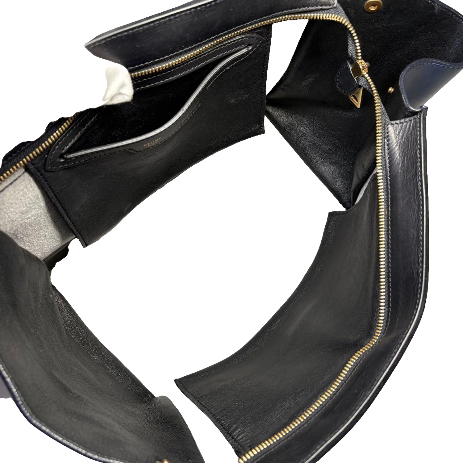 Celine Handbag Medium Black Blue Beige Trapeze Tri-Color Leather Suede