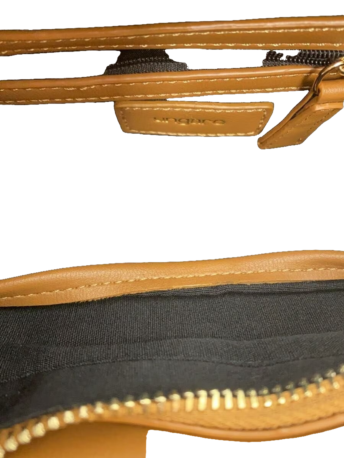 UNGARO Sac à main toile monogramme fleur fond noir garnitures cuir doré