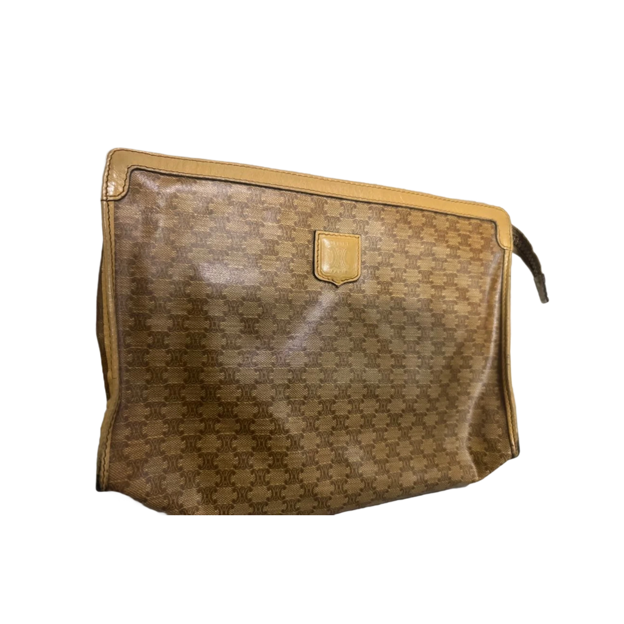 CELINE Pochette en toile Macadam marron monogrammée