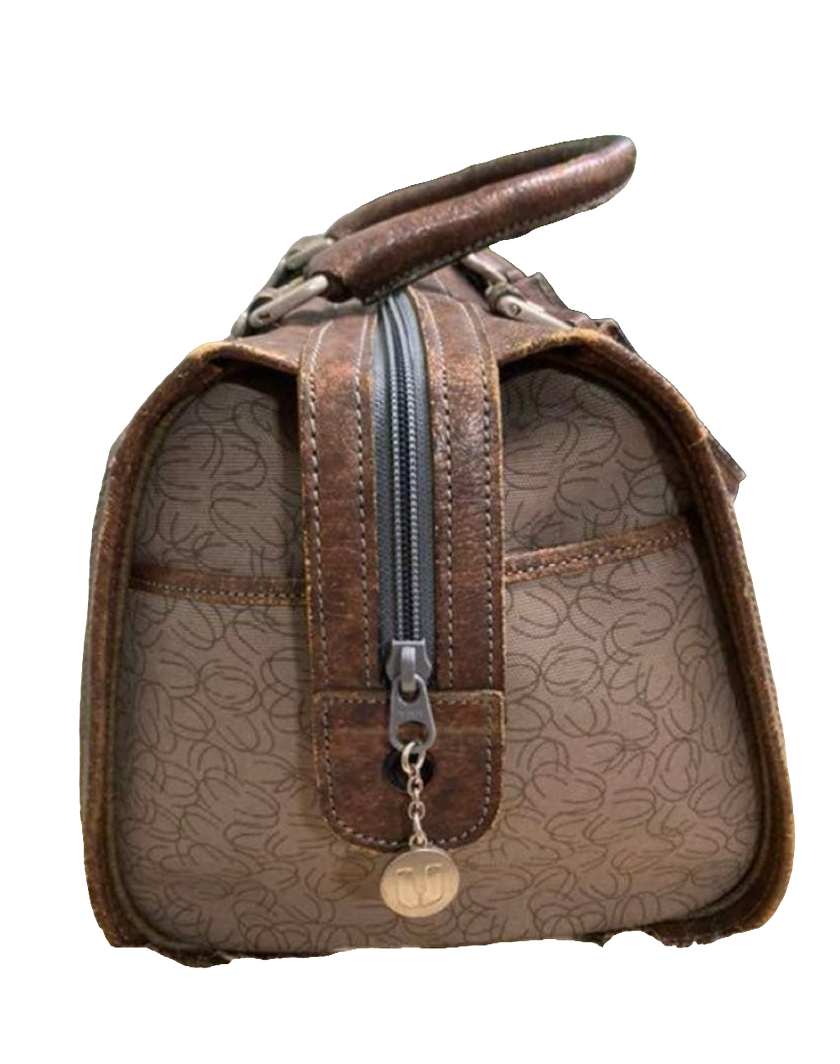 Ungaro Handbag Brown Grey Vintage Monogram Boston Satchel Top Handle Bag