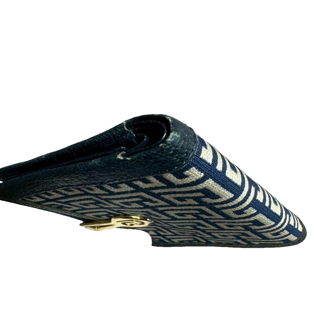 Pierre Balmain Portefeuille bleu marine en toile monogrammée, style vintage, à deux volets, fabriqué au Japon