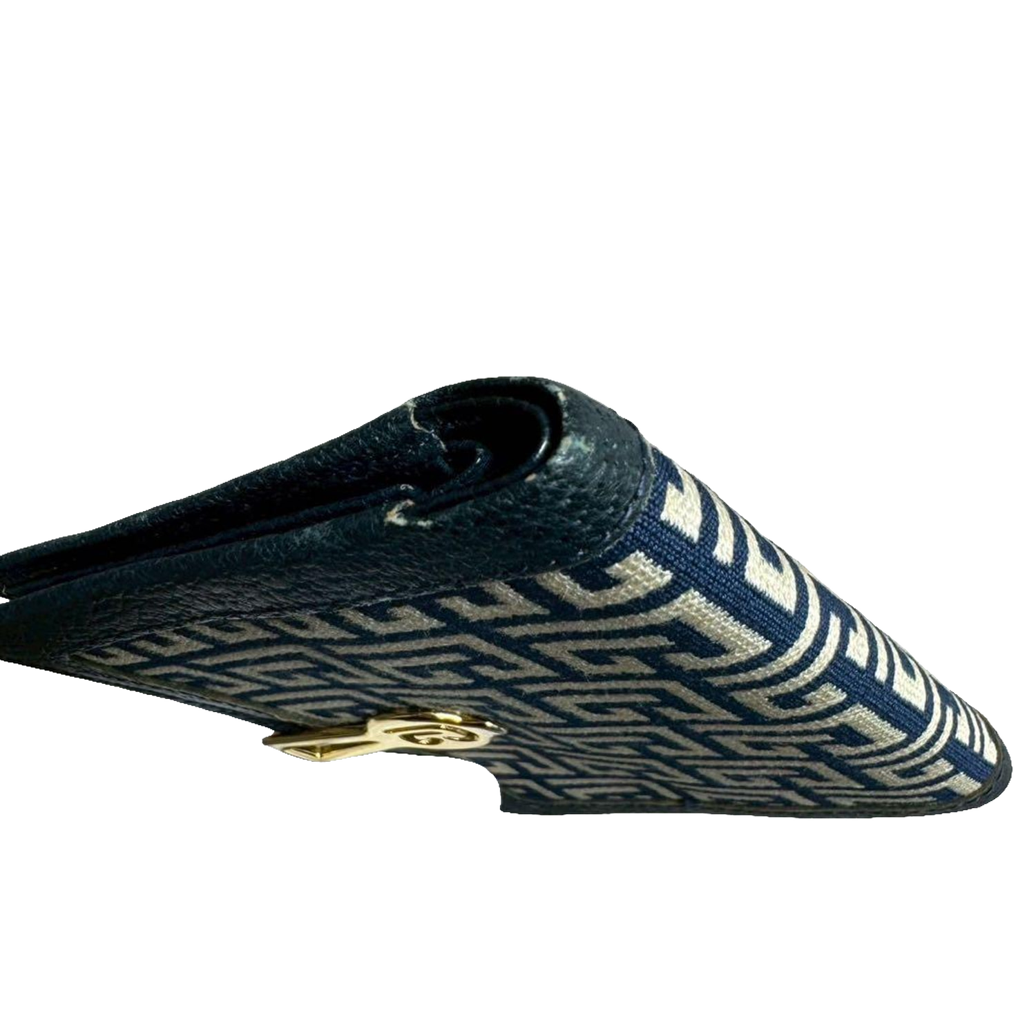 Pierre Balmain Portefeuille bleu marine en toile monogrammée, style vintage, à deux volets, fabriqué au Japon