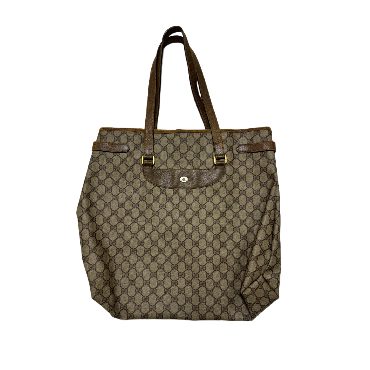 GUCCI Sac cabas monogrammé GG Supreme anse longue cuir & logo gucci plaque or/argent