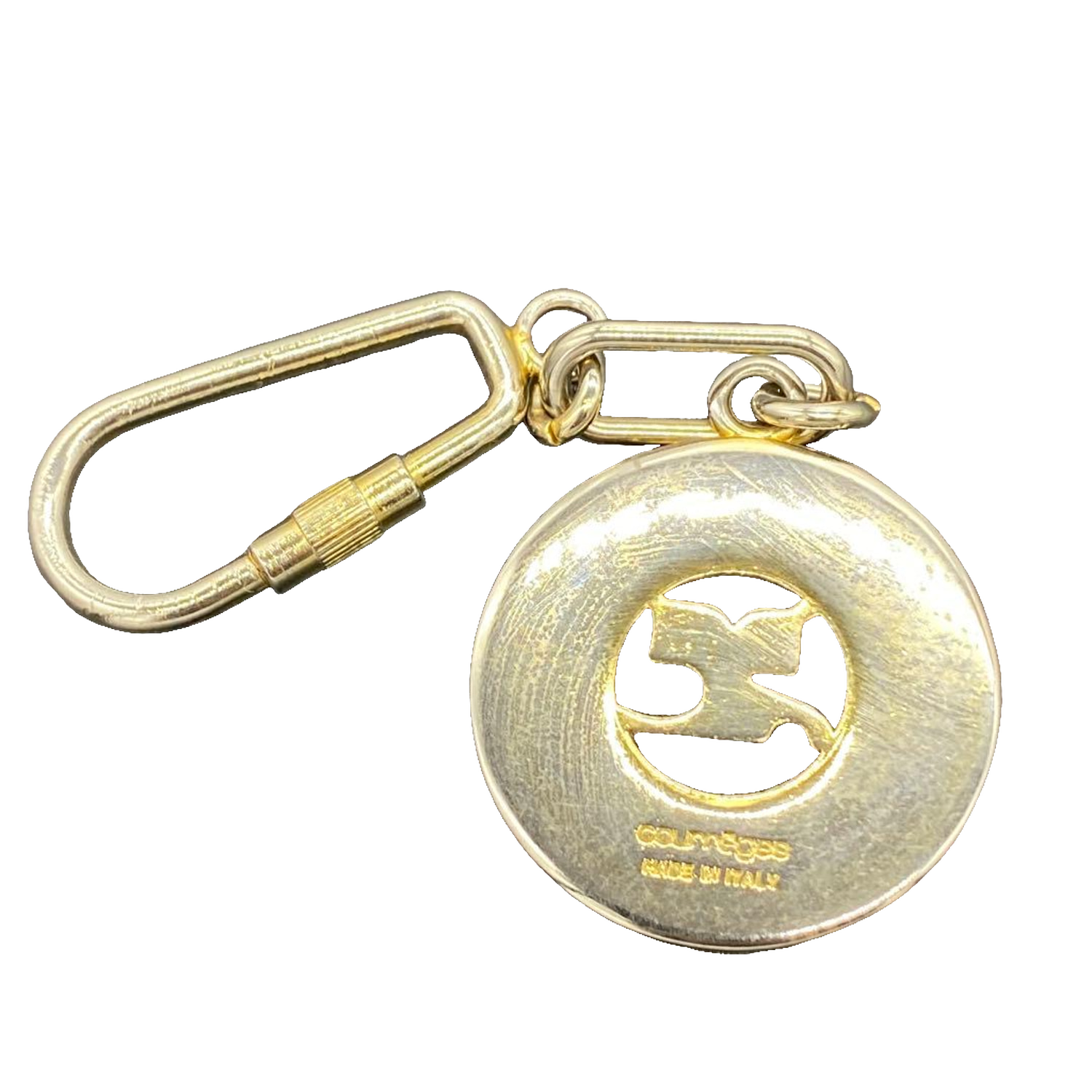 Courreges Keyring Gold Multi Vintage Enamel Logo Made in Italy Keychain