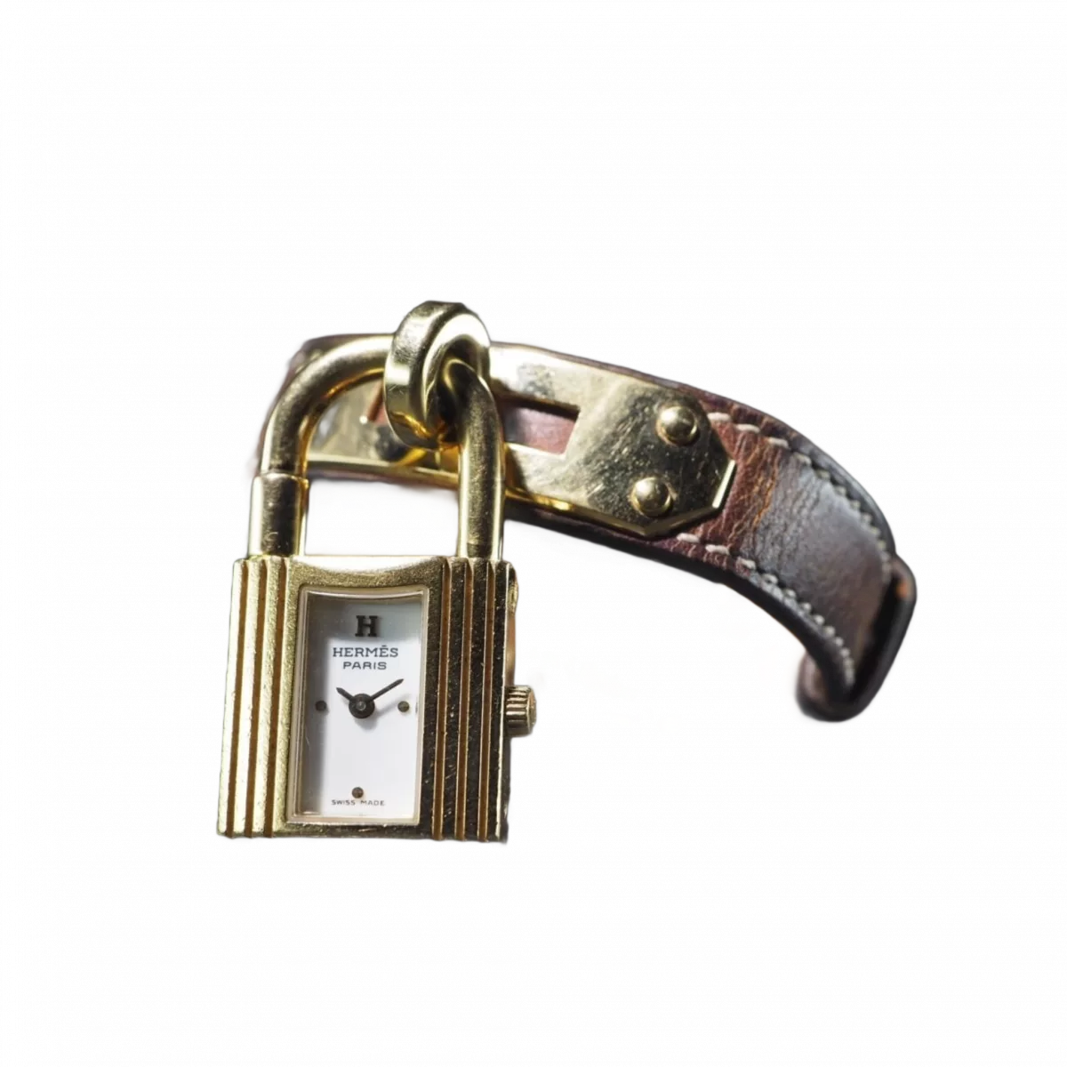 HERMÈS Montre HERMÈS Kelly  avec boite Quartz GP/bracelet cuir d'origine avec cadenas