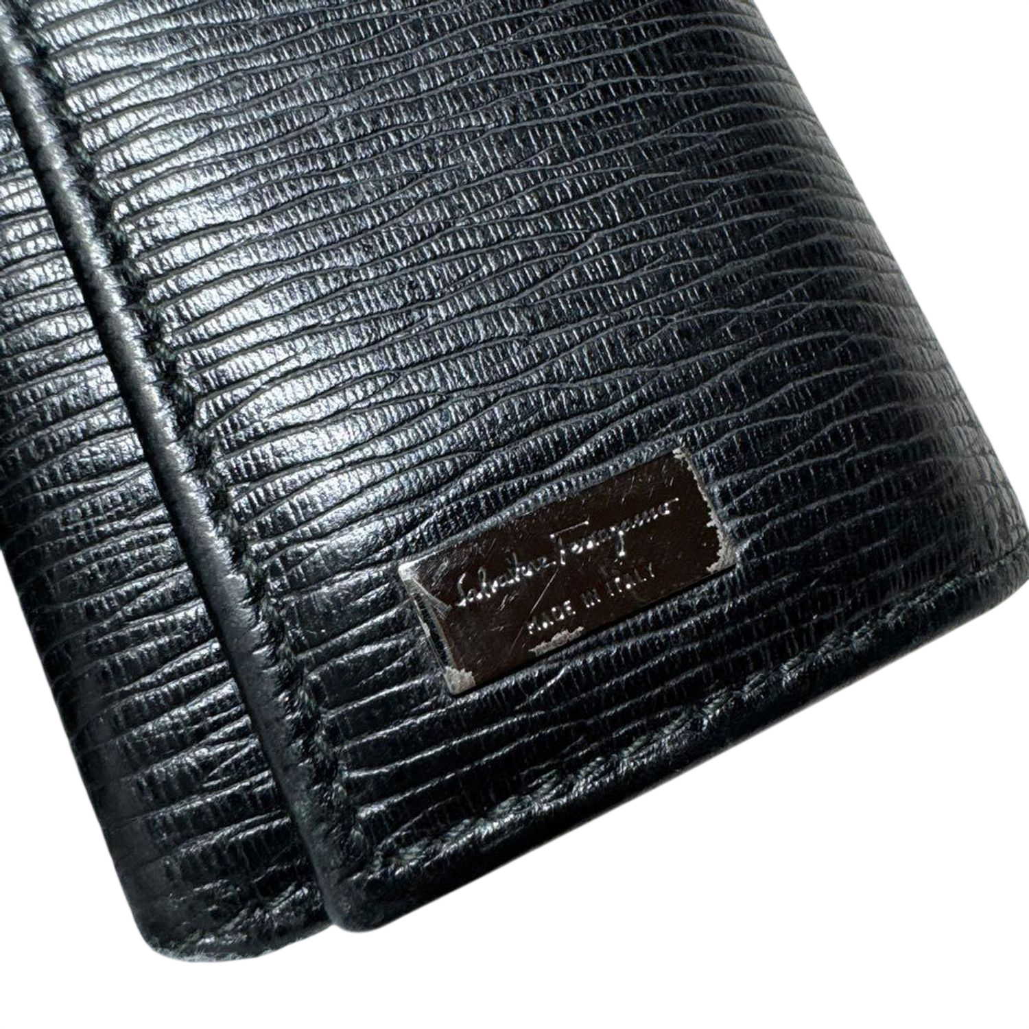 Salvatore Ferragamo Black Textured Leather Key Case