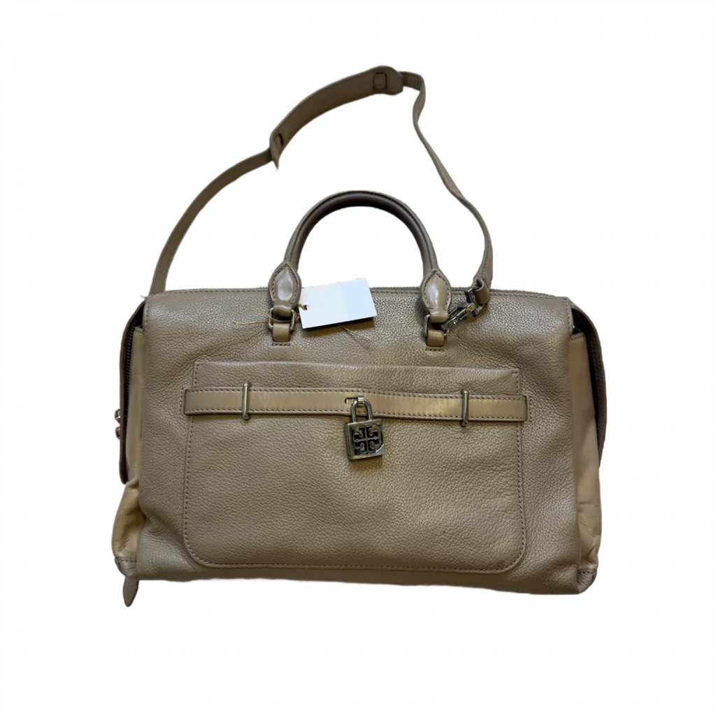 TORY BURCH Sac beige avec bandoulière et logo argenté