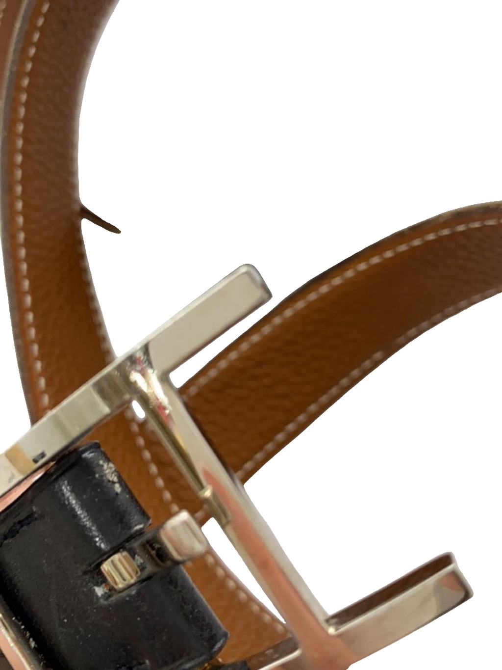 Belt Herm%s 95 Black Brown Silver Buckle Reversible Leather Dress Belt