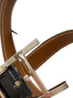 Belt Herm%s 95 Black Brown Silver Buckle Reversible Leather Dress Belt