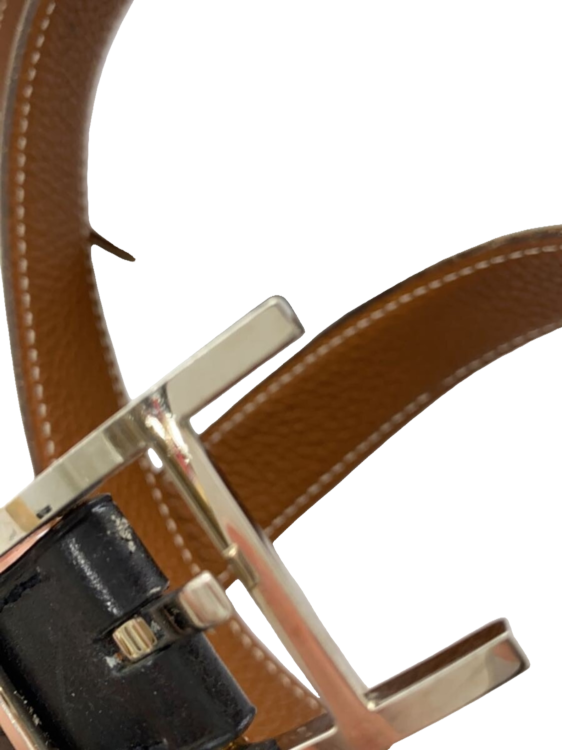 Belt Herm%s 95 Black Brown Silver Buckle Reversible Leather Dress Belt