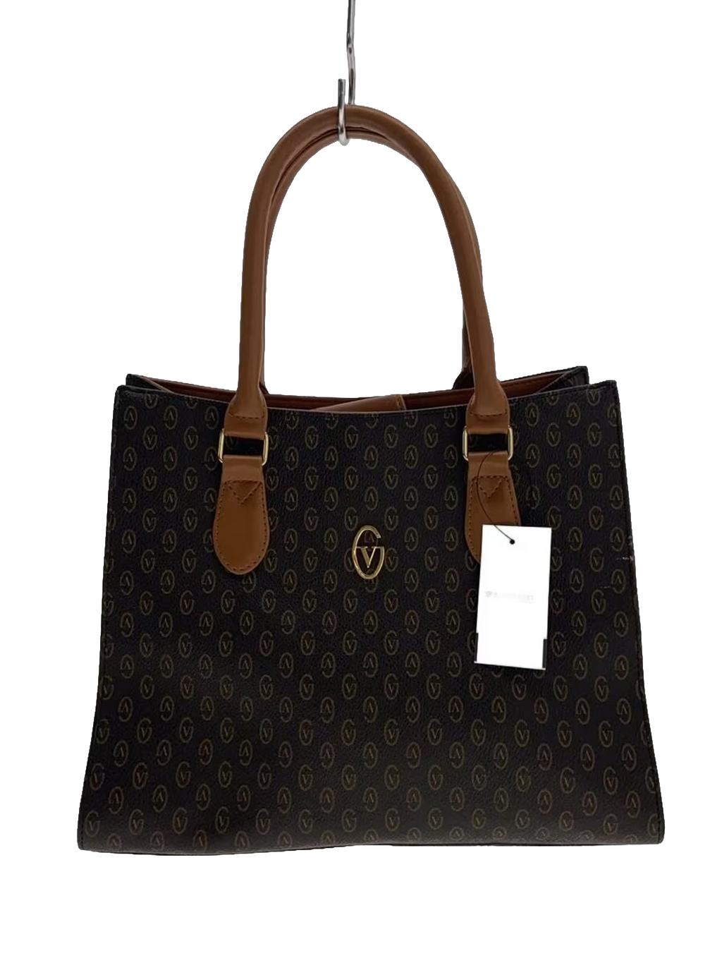 VALENTINO Garavani Sac tote toile monogramme V marron cuir camel