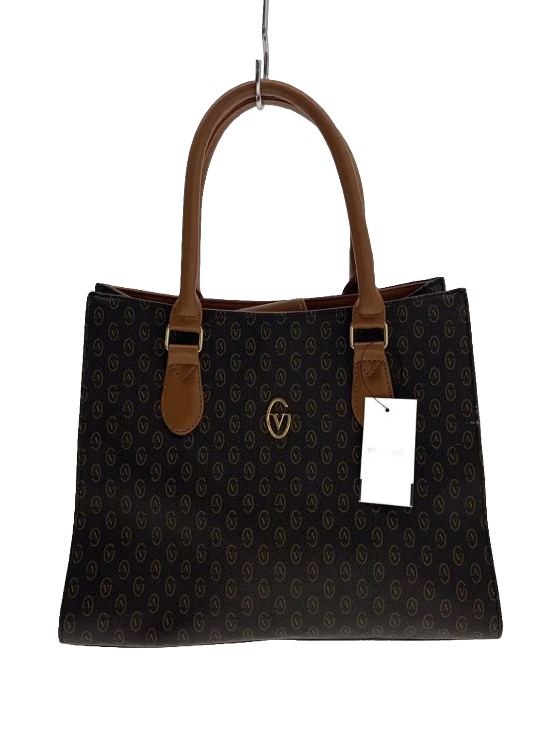 VALENTINO Garavani Sac tote toile monogramme V marron cuir camel