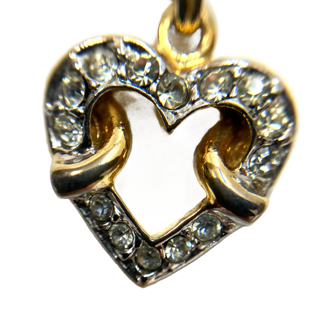 COURRÈGES Collier Pendentif Or Coeur entrelassé et strass Logo