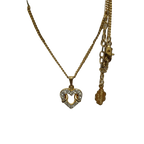Courreges Necklace Gold Silver Heart Pendant Rhinestone Vintage Paris