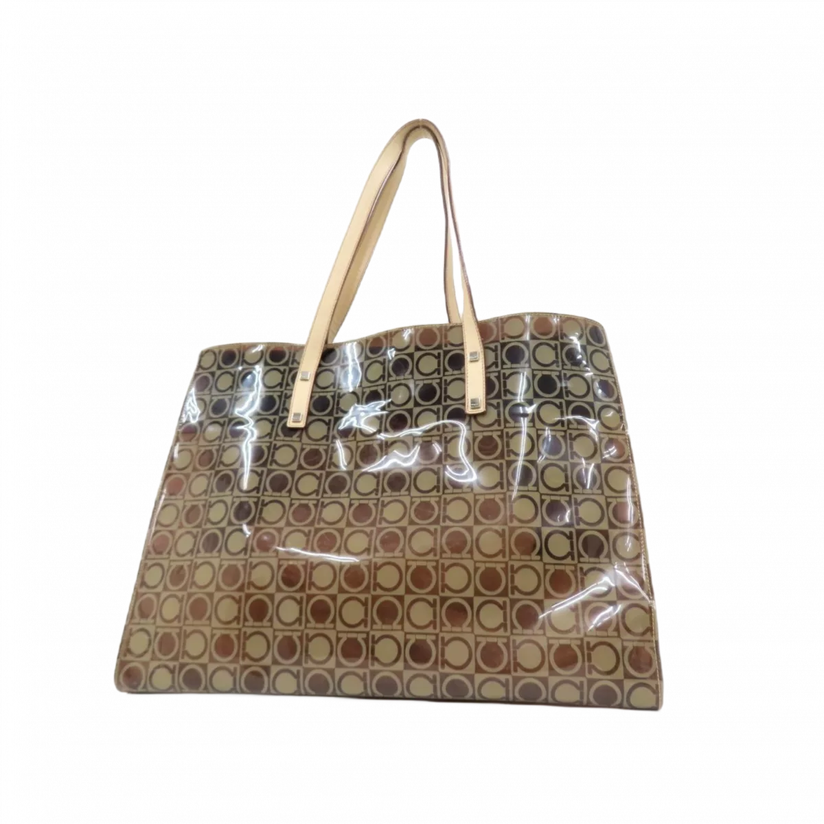 FERRAGAMO Sac fourre-tout Salvatore Ferragamo en vinyle marron logo ferragamo monogramé
