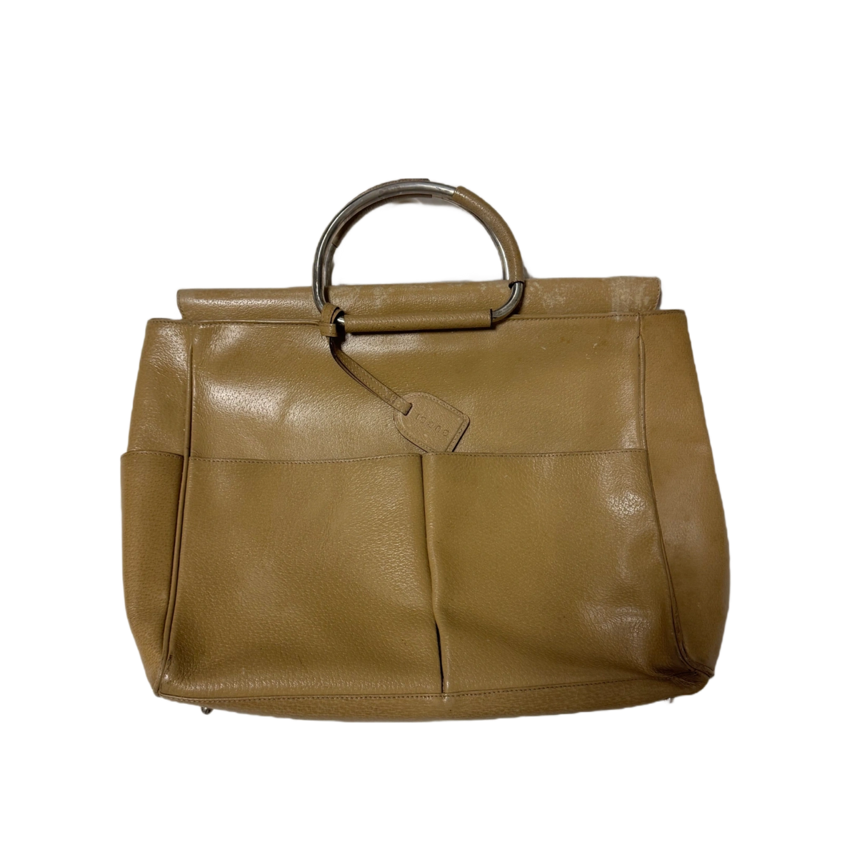 GUCCI Sac cuir kaki anse ronde métal argenté Gucci
