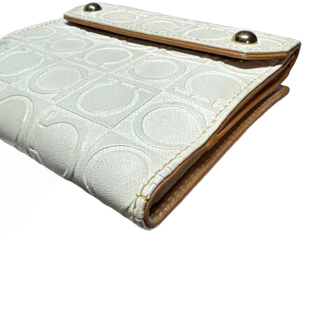 FERRAGAMO Portefeuille blanc à deux volets en relief