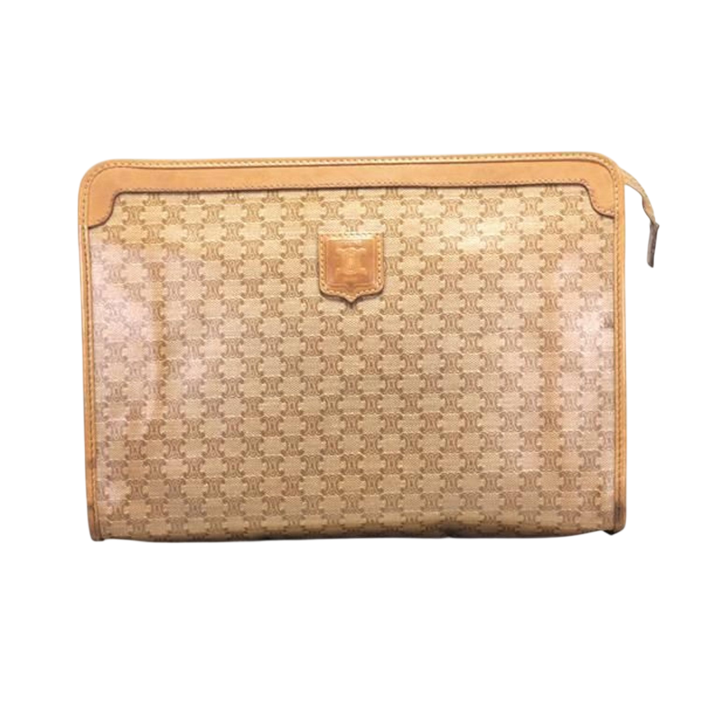 Celine Macadam Monogram Coated Canvas Leather Trim Clutch Bag Pouch