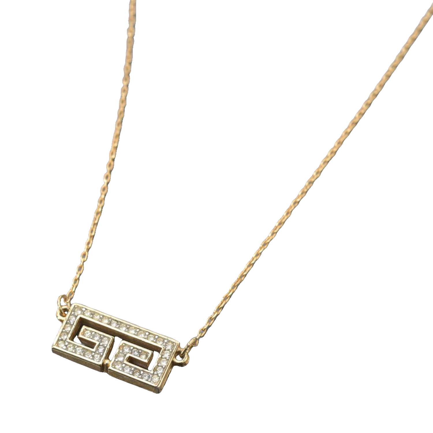 Givenchy Necklace Gold Greek Key Rhinestone Geometric Vintage Pendant