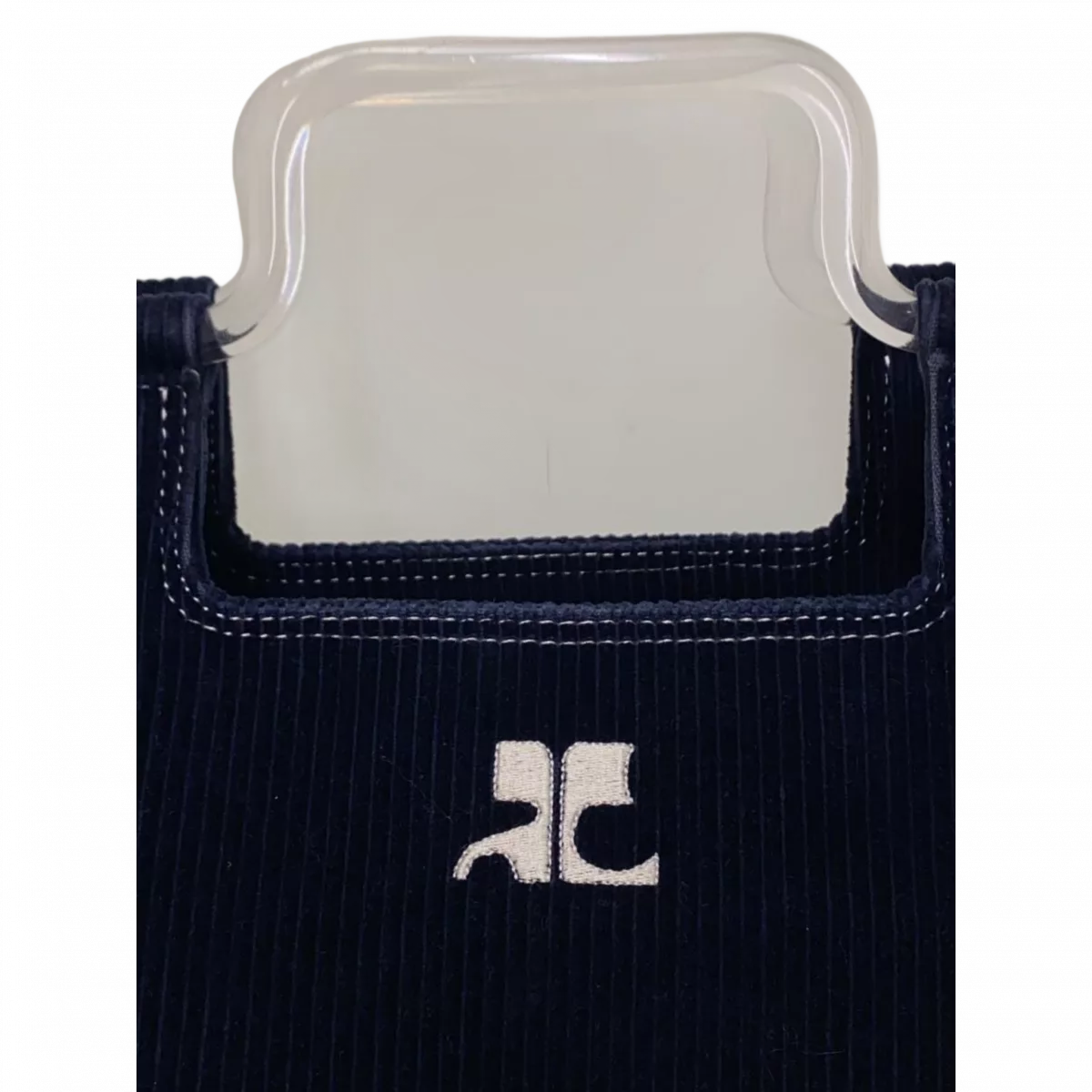 COURRÈGES sac velour bleu marine anse carré