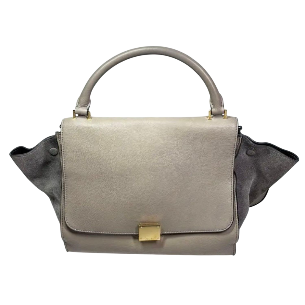 CELINE Trapeze Handbag Beige Leather Grey Suede