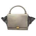 CELINE Trapeze Handbag Beige Leather Grey Suede