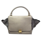 CELINE Trapeze Handbag Beige Leather Grey Suede