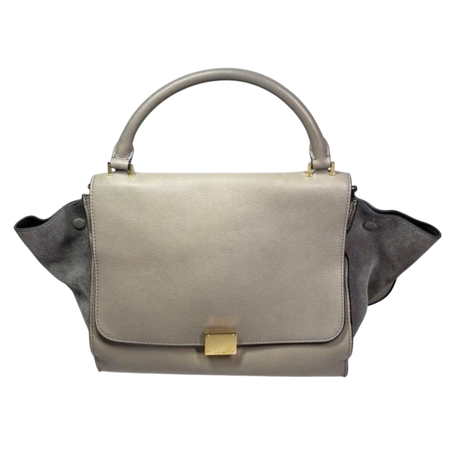 CELINE Trapeze Handbag Beige Leather Grey Suede