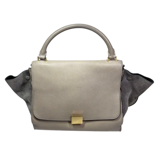 CELINE Trapeze Handbag Beige Leather Grey Suede