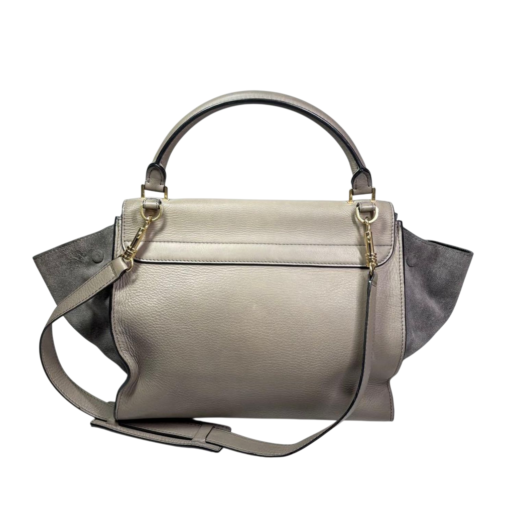 CELINE Trapeze Handbag Beige Leather Grey Suede