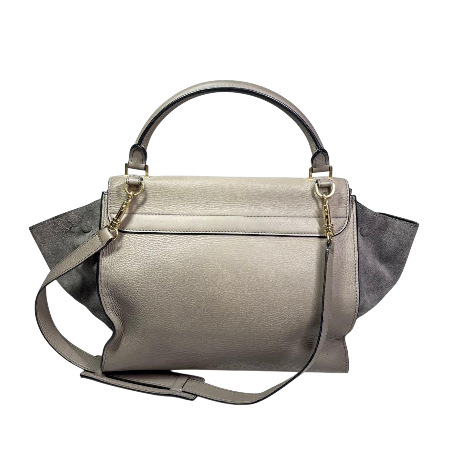 CELINE Trapeze Handbag Beige Leather Grey Suede