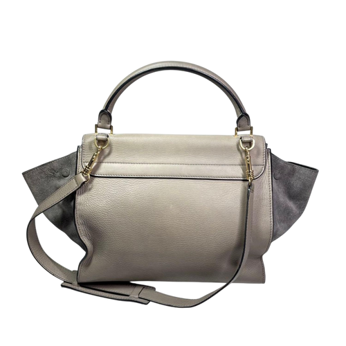 CELINE Trapeze Handbag Beige Leather Grey Suede