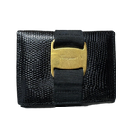 FERRAGAMO Porte-monnaie noir cuir grainé avec boite/facture