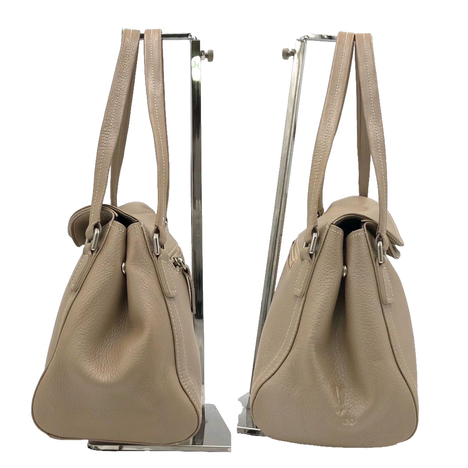 UNGARO Grand sac souple cuir grainé beige taupe logo U