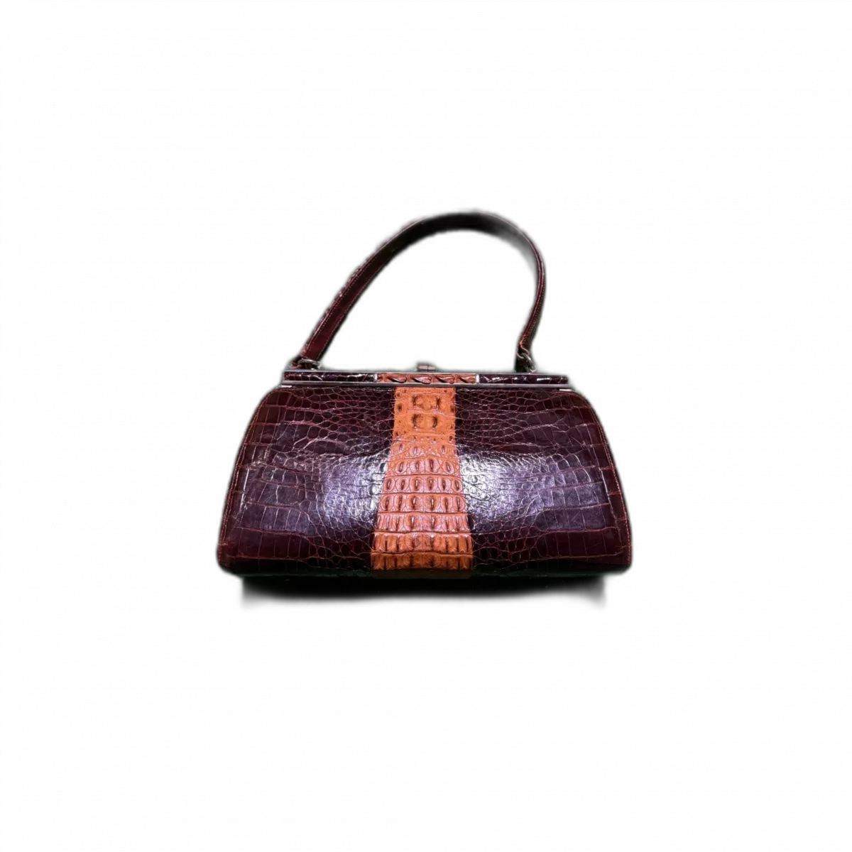 MULTI-MARQUES Sac à main en cuir de crocodile à deux tons de soiréé MM ,années 1960 ou 1970 sans marque