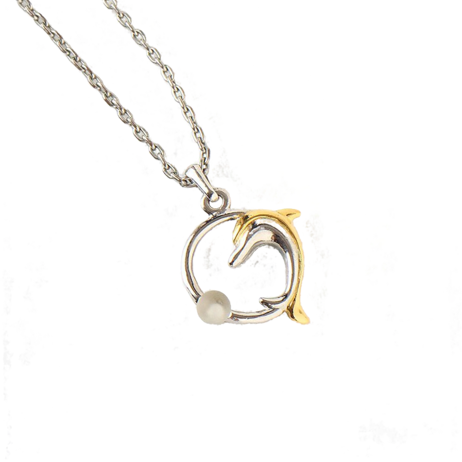 COURRÈGES Collier pendentif motif dauphin argent et or