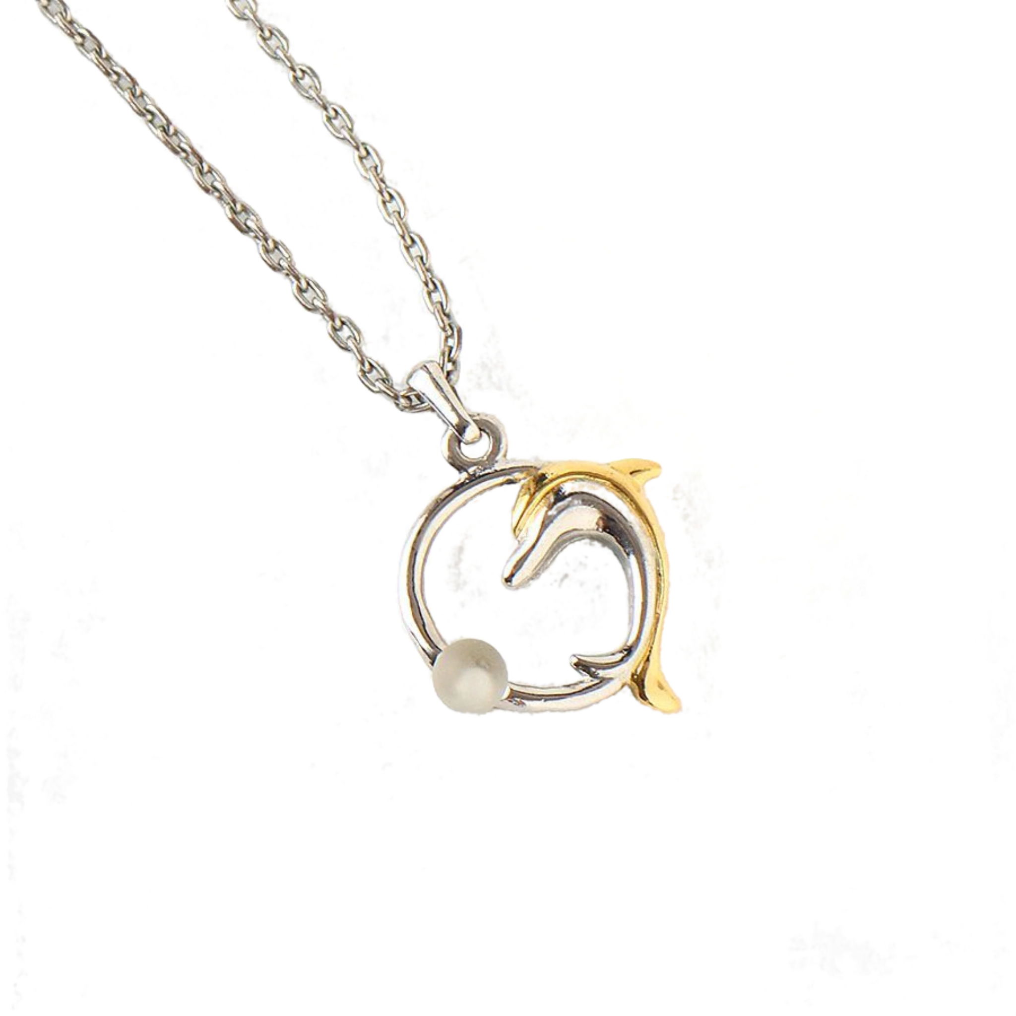 COURRÈGES Collier pendentif motif dauphin argent et or
