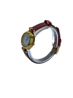 COURRÈGES Montre femme cadran blanc boîtier or bracelet cuir rouge lézard Swiss Made