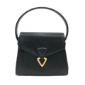 UNGARO Sac à main cuir grainé noir fermoir triangle doré