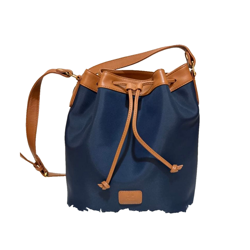 COURRÈGES Sac noé bucket bag bleu marine / camel (avec dustbag)