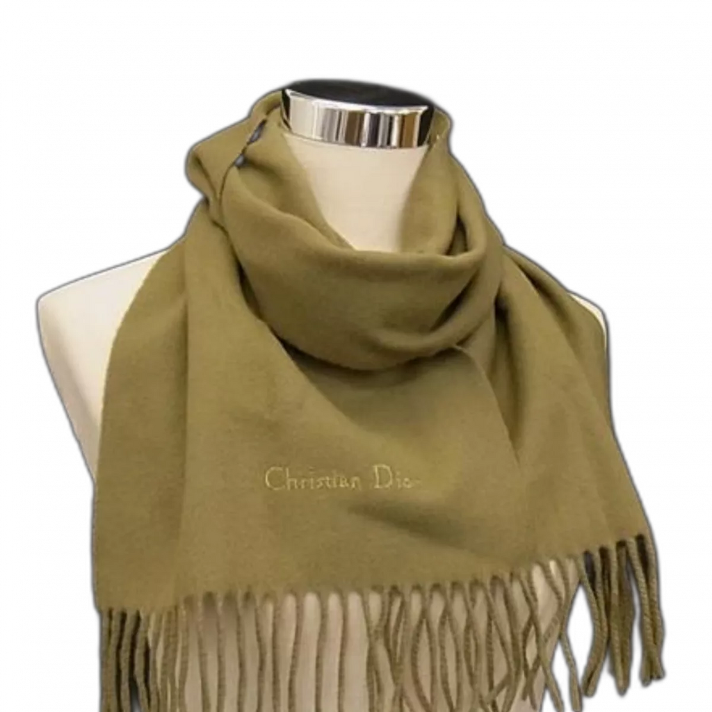 DIOR Écharpe à franges Christian Dior pour femme kaki