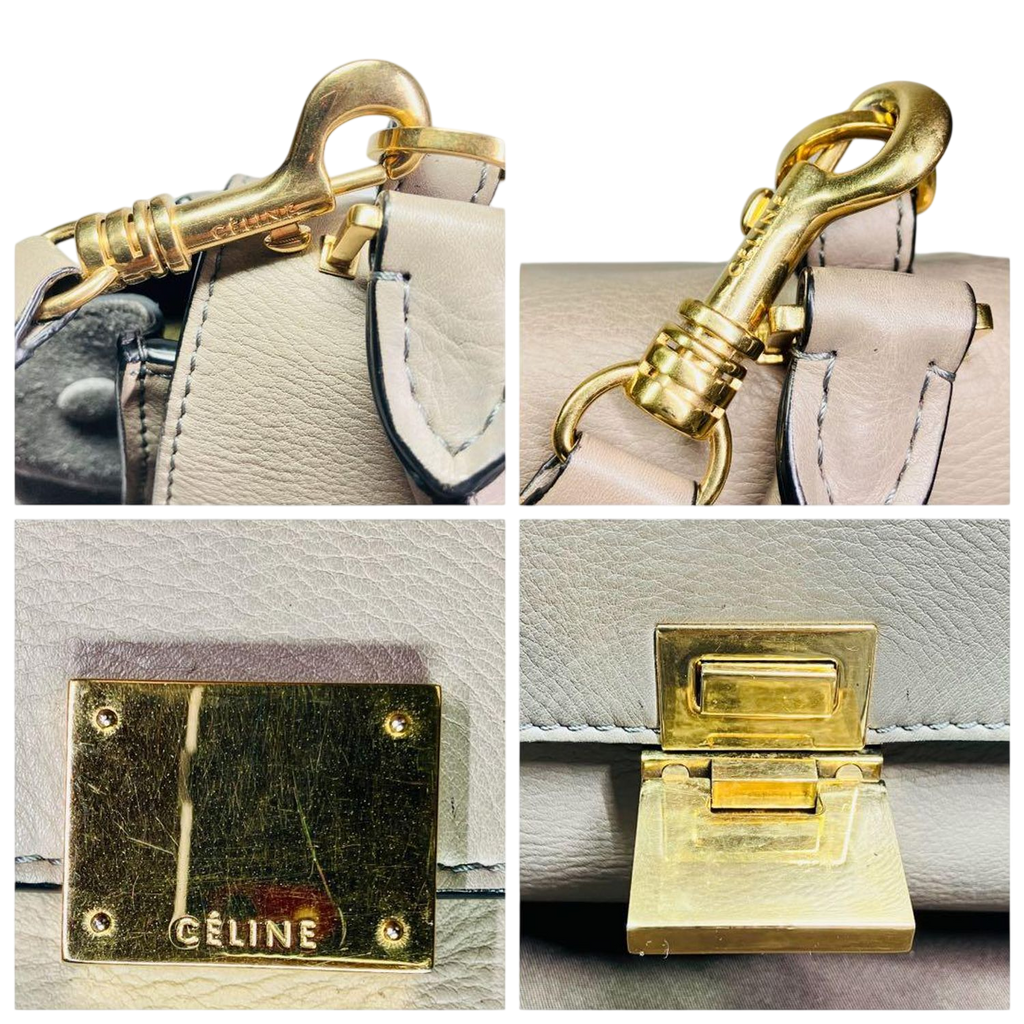 CELINE Trapeze Handbag Beige Leather Grey Suede