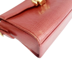 Ungaro Handbag Red Vintage Textured Leather Top Handle Gold Clasp