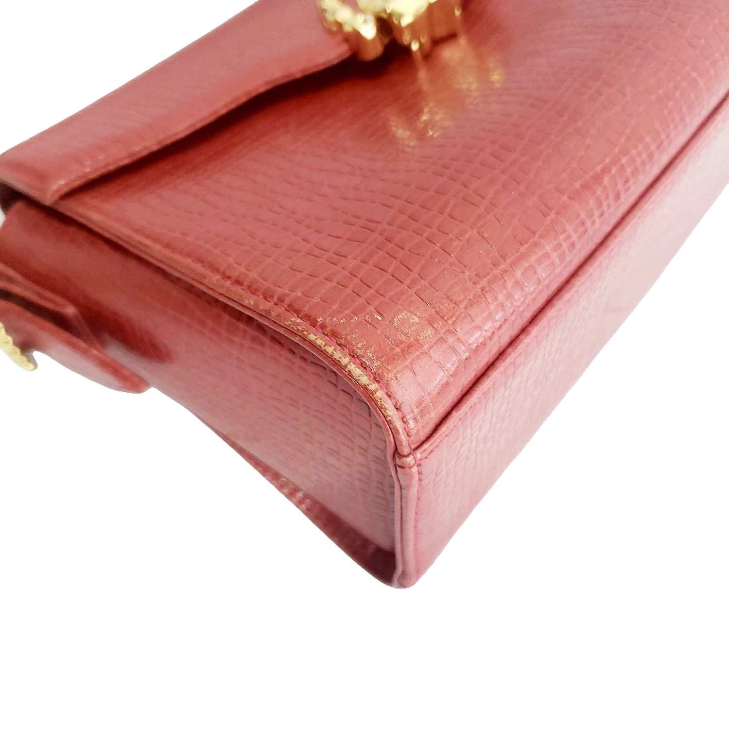 Ungaro Handbag Red Vintage Textured Leather Top Handle Gold Clasp