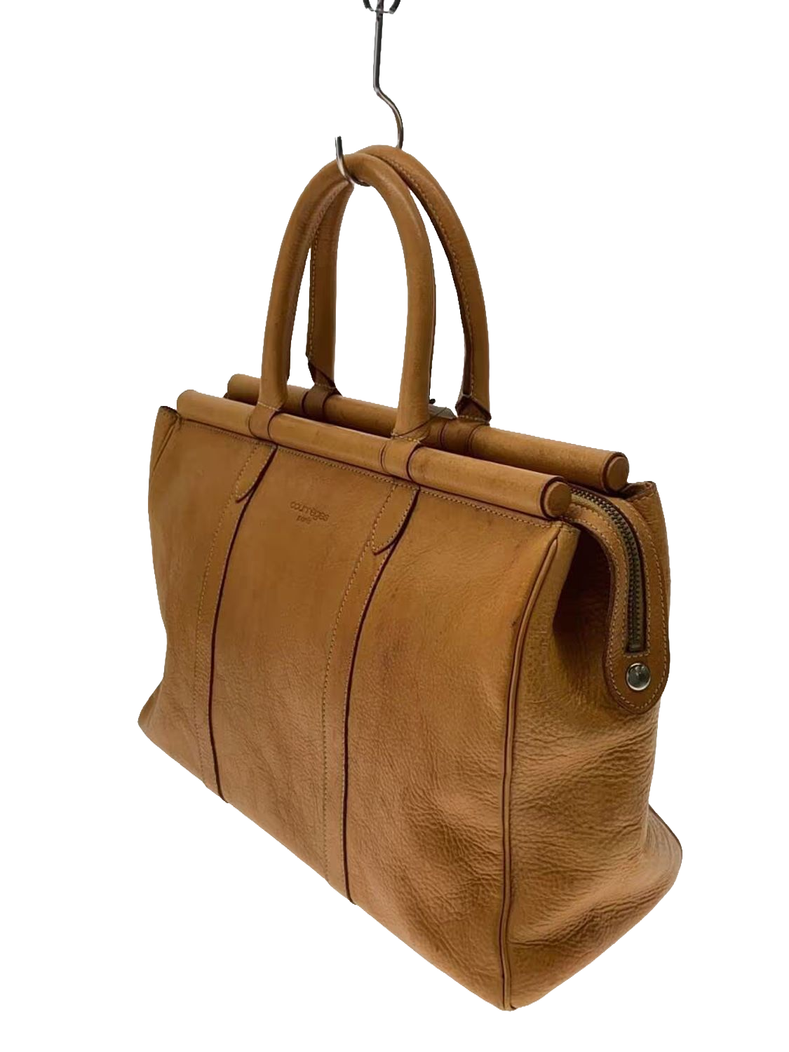 COURRÈGES Sac malette cuir naturel effet bambou
