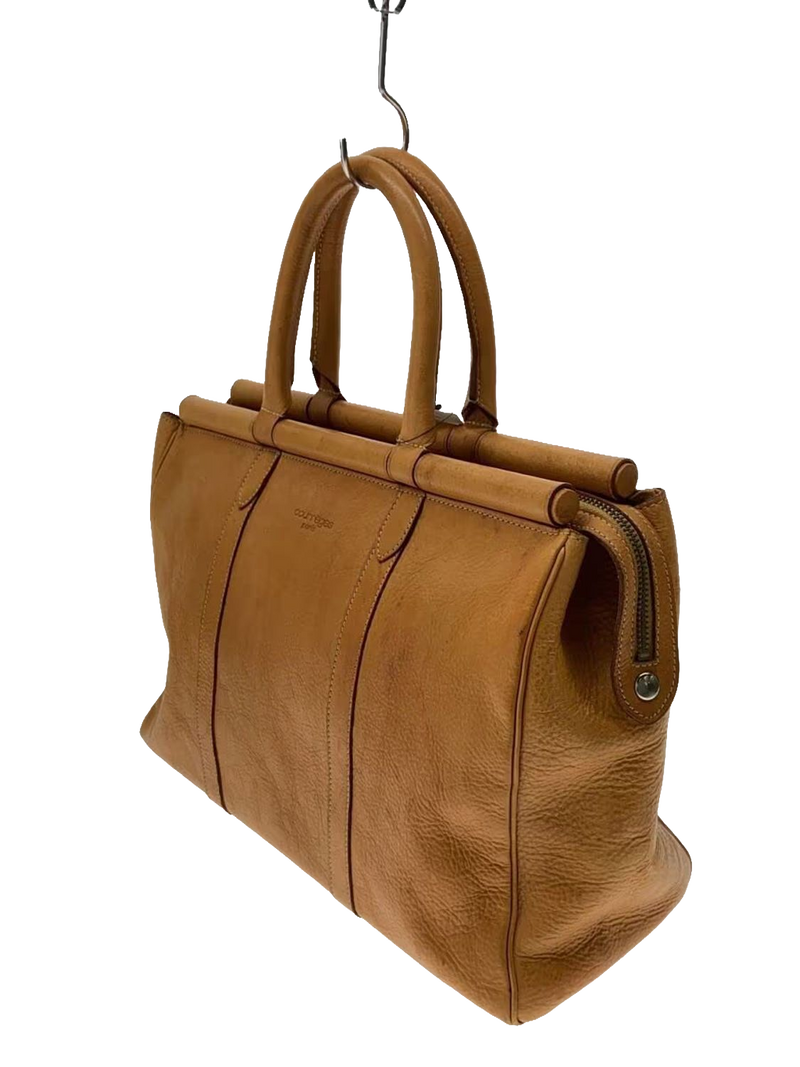 COURRÈGES Sac malette cuir naturel effet bambou
