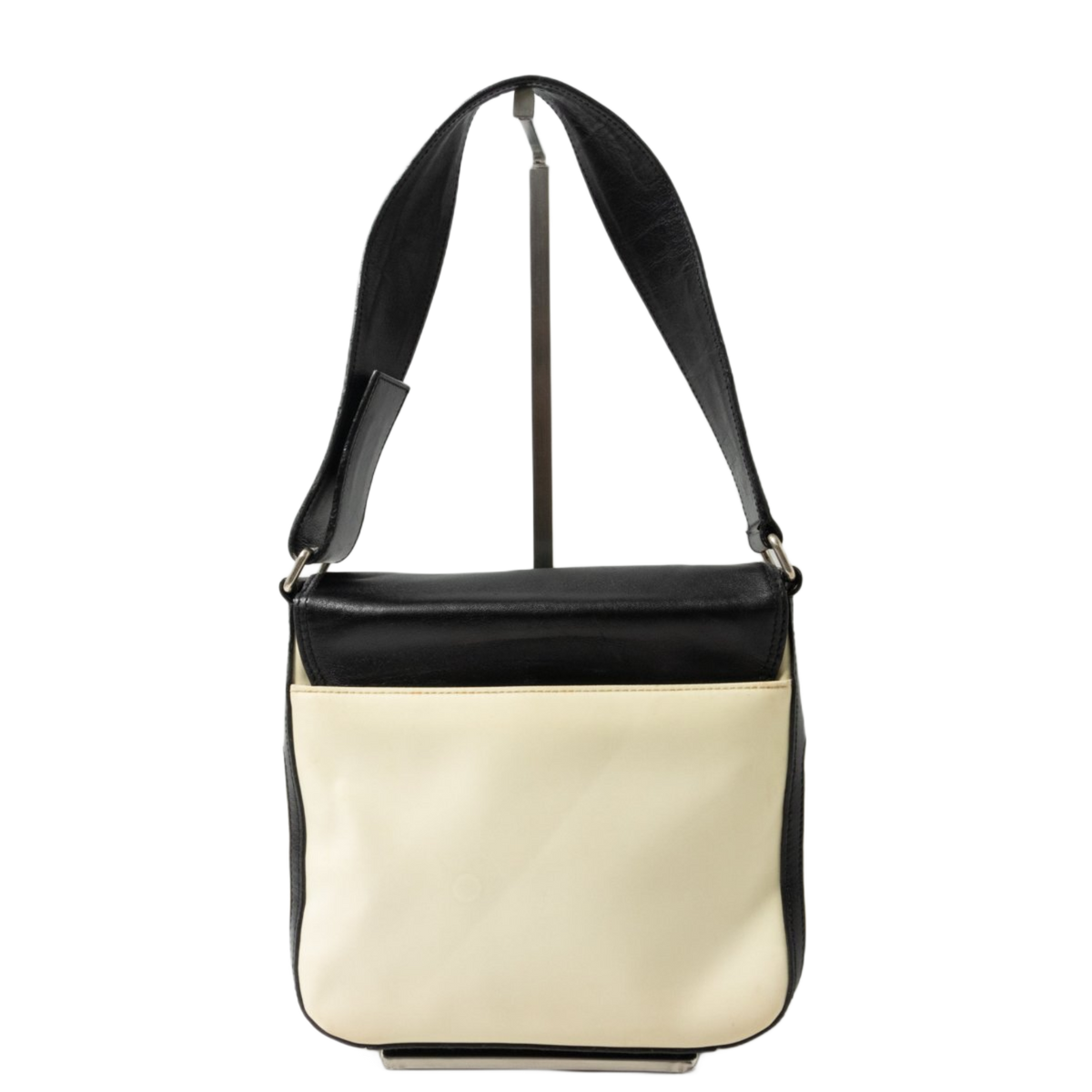GIVENCHY Sac bandoulière Givenchy, vintage, cuir et nylon, noir et blanc cassé