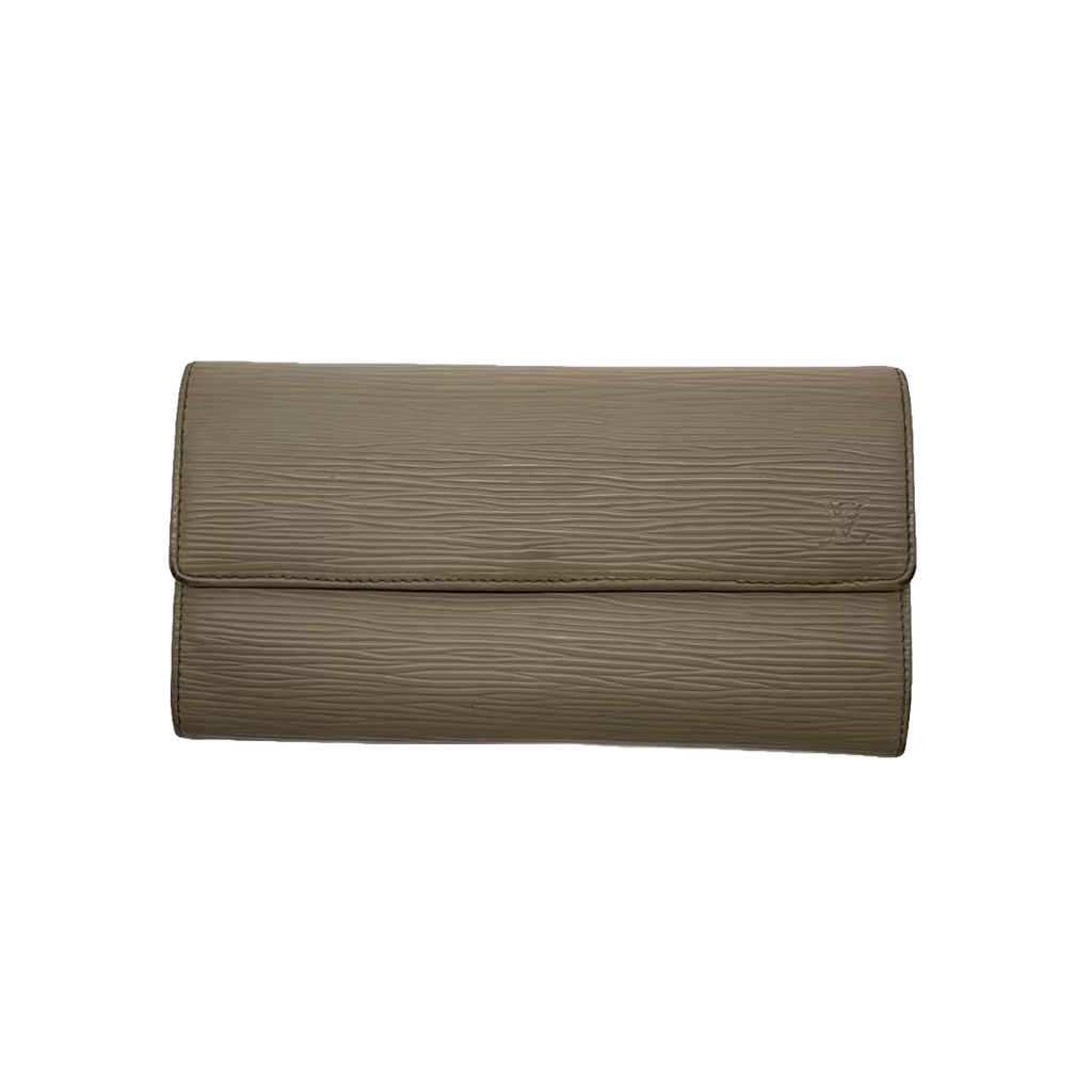 LOUIS VUITTON Portefeuille long Sarah cuir Épi beige quincaillerie dorée
